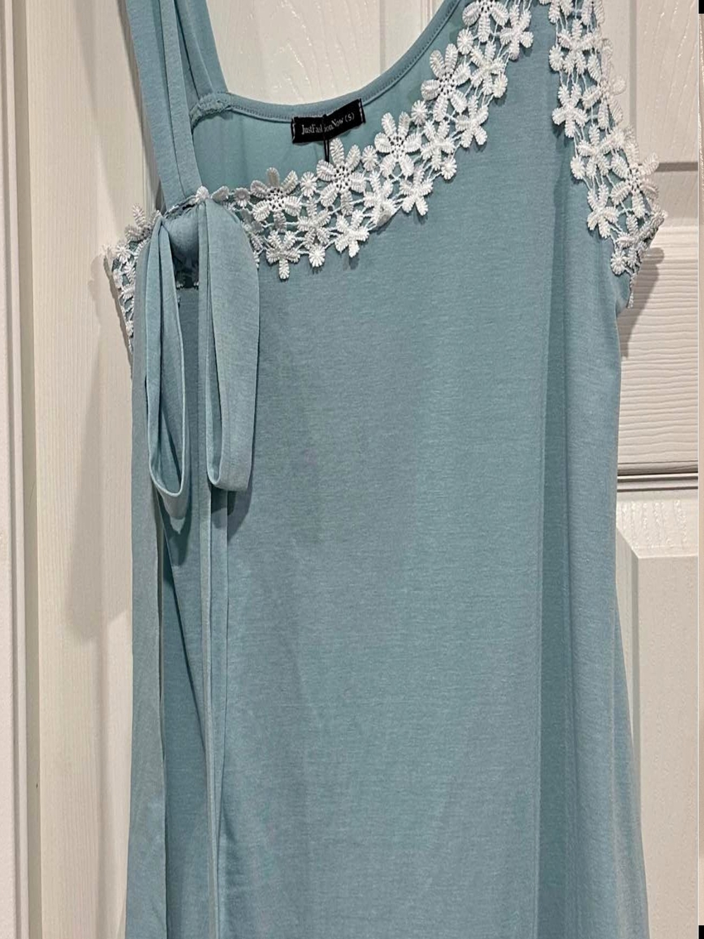 Light Blue Floral Trim Sleeveless Top
